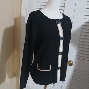 Coldwater Creek XL Professional Black Button-Cardigan Sweater White/Tan Stripe